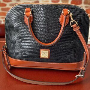 Dooney And Bourke Black Embossed Leather Satchel Crossbody Bag Vintage Classic